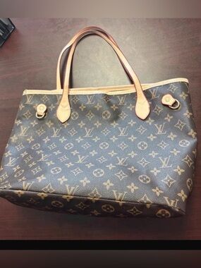 Inspired Monogram Canvas Tote with Tan Leather Trim